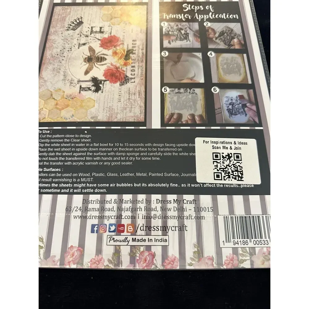 New Sealed Dress My Craft Transfer Me Love Bee Flowers Floral Dip In Water Crown
